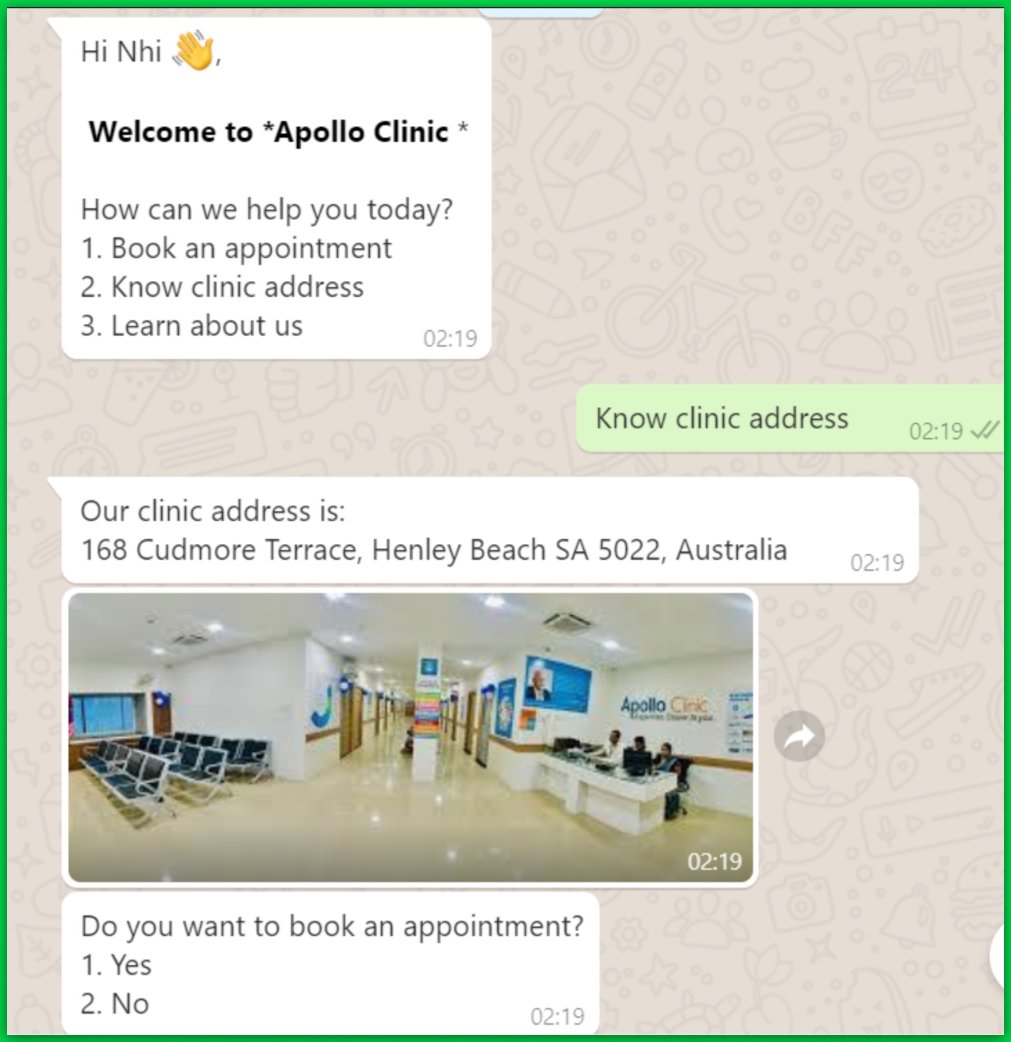 Wati chatbot conversation flow example from the official Wati Help Center.