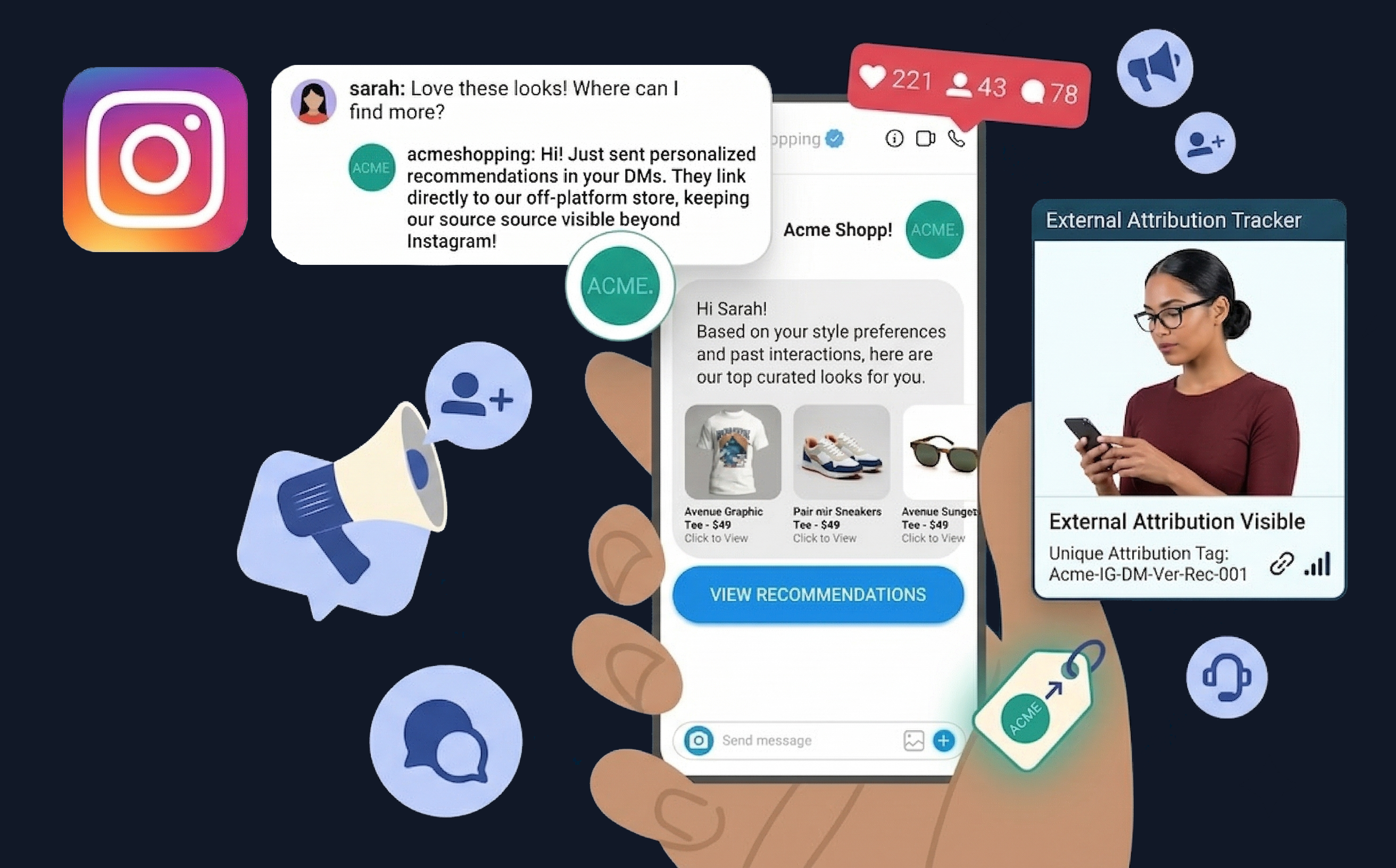 Automated product discovery and recommendations within Instagram DMs