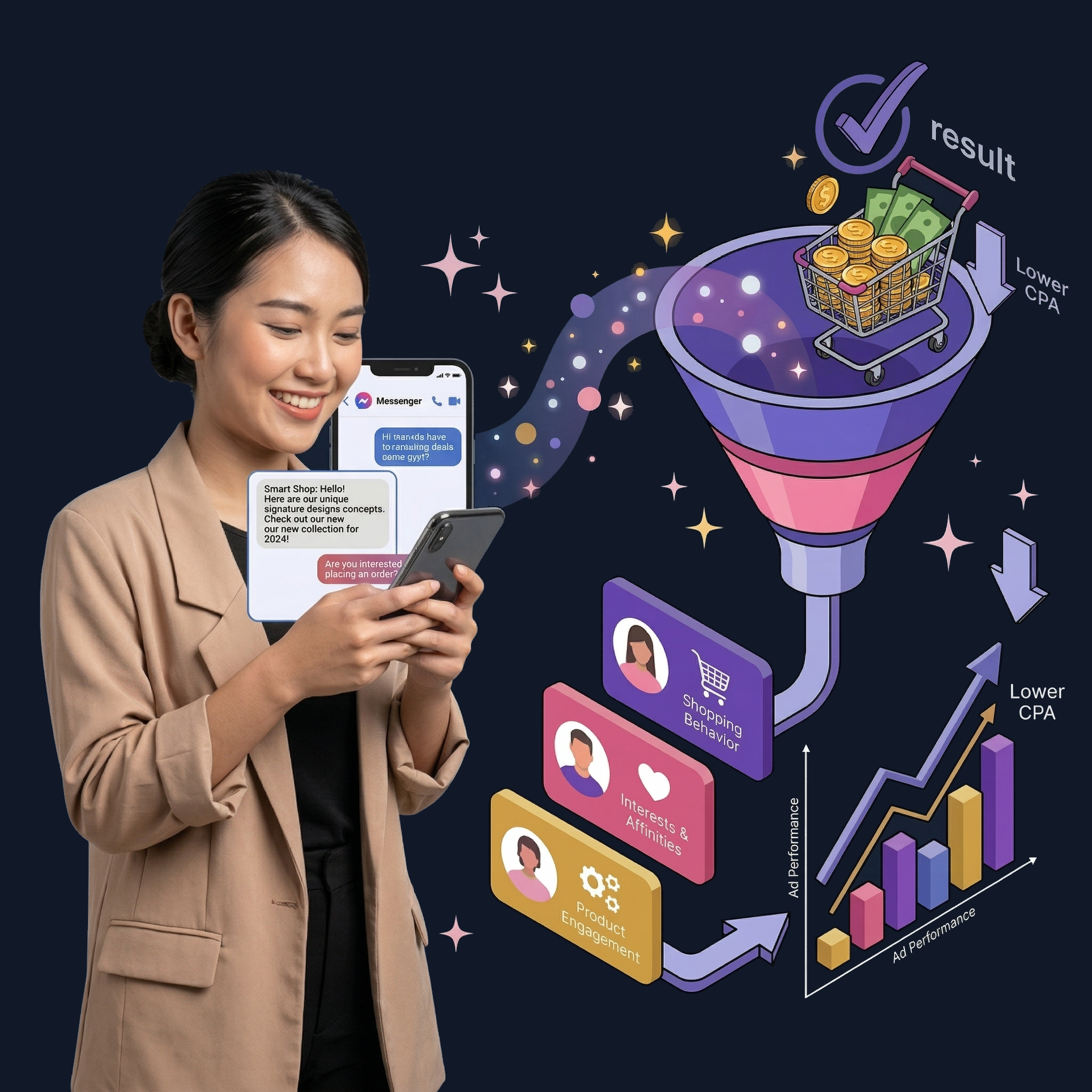 AI-powered audience analytics and Messenger ad performance dashboard