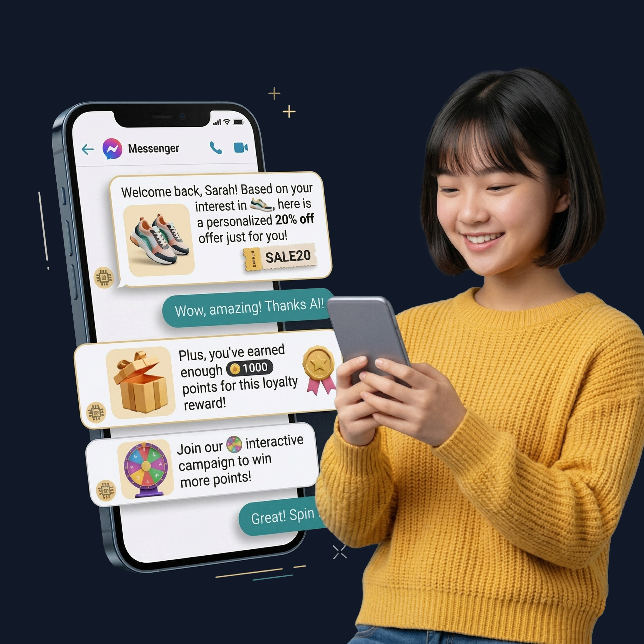 AI-personalized Messenger loyalty campaigns and interactive rewards