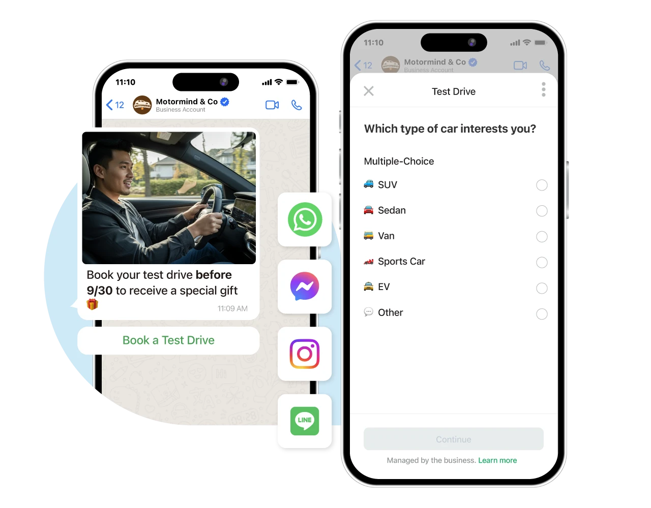 Automotive test drive booking flow managed by ChatbotX