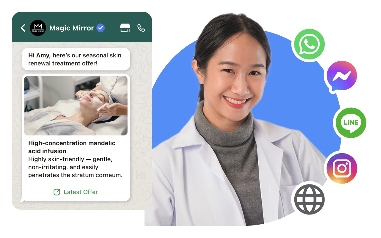 ChatbotX beauty CRM workspace for consultations, bookings, and repeat treatment journeys
