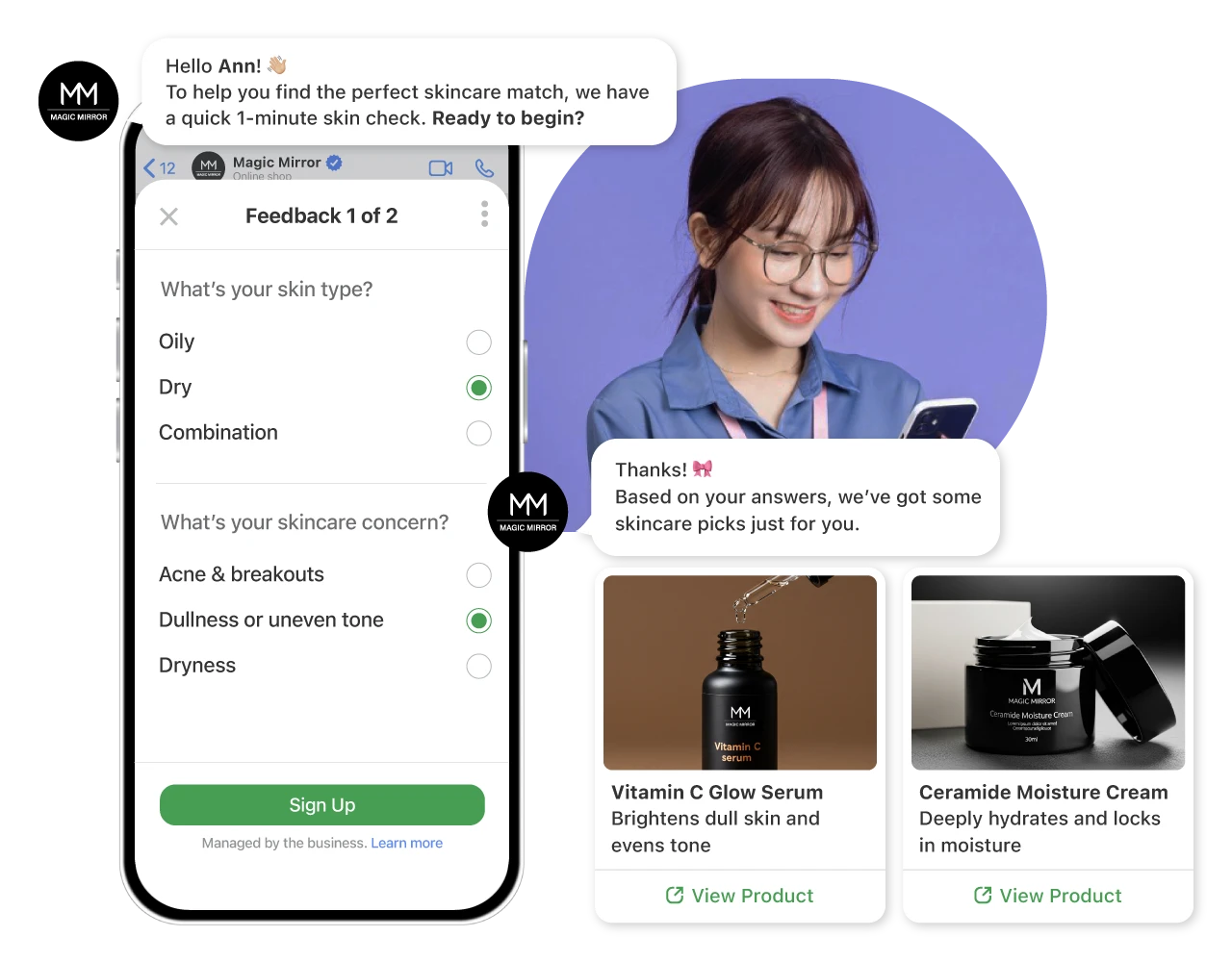 Beauty product recommendation journey powered by ChatbotX