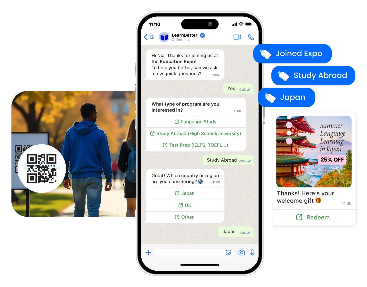 Education lead capture workflow from online and offline sources in ChatbotX