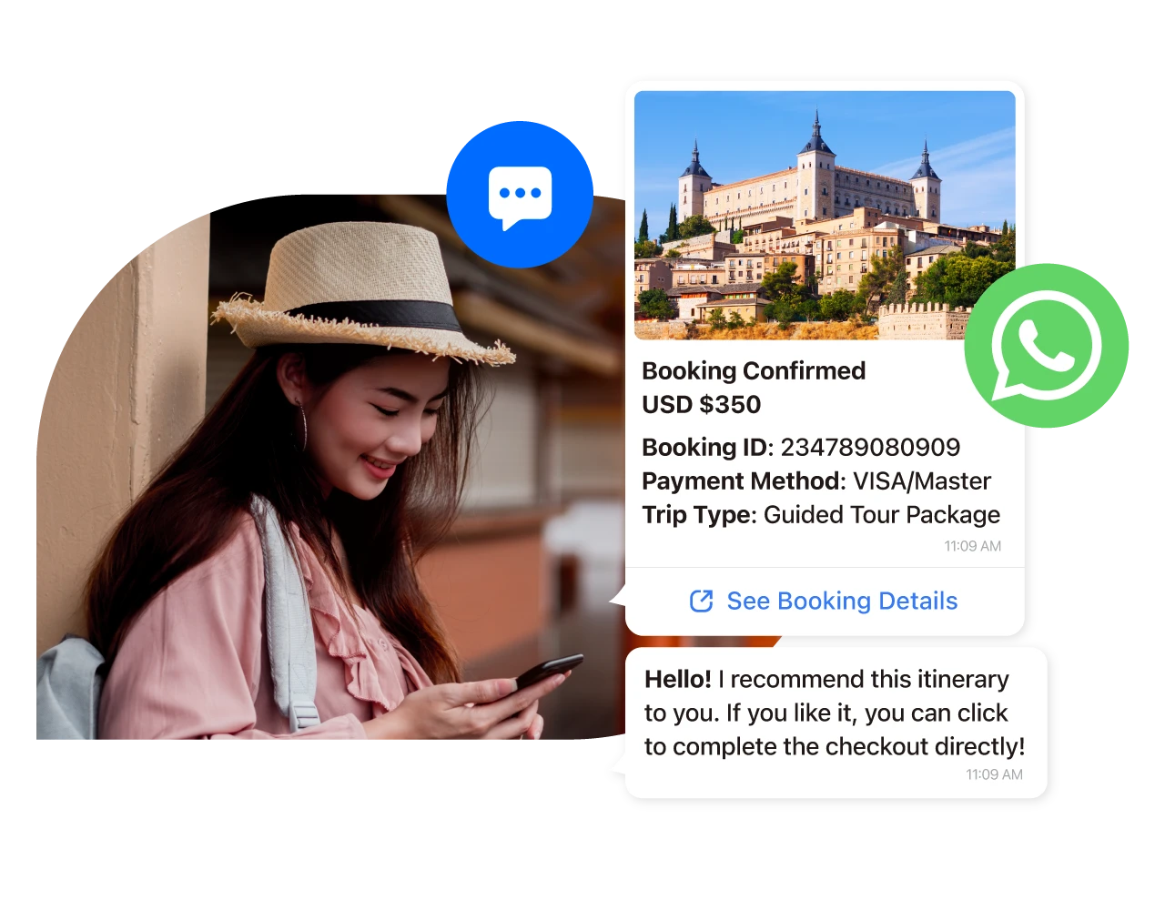 Travel direct booking conversation managed through ChatbotX