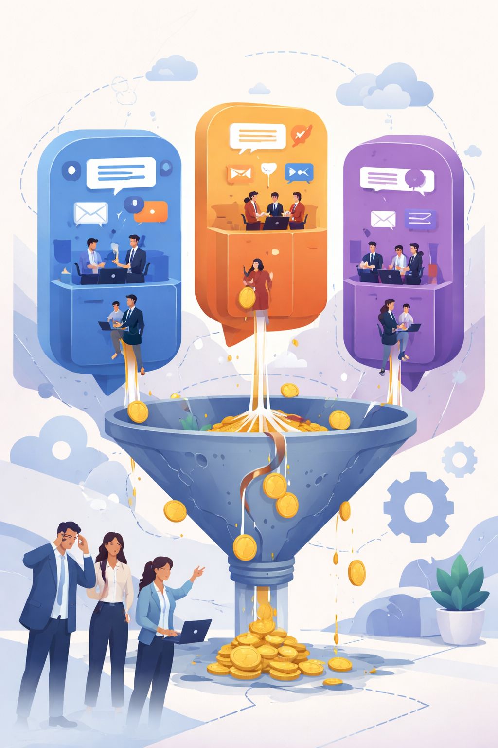 Hình ảnh trực quan này so sánh các cuộc hội thoại khách hàng bị phân mảnh trên các nền tảng không liên kết với trải nghiệm đa nền tảng thống nhất.