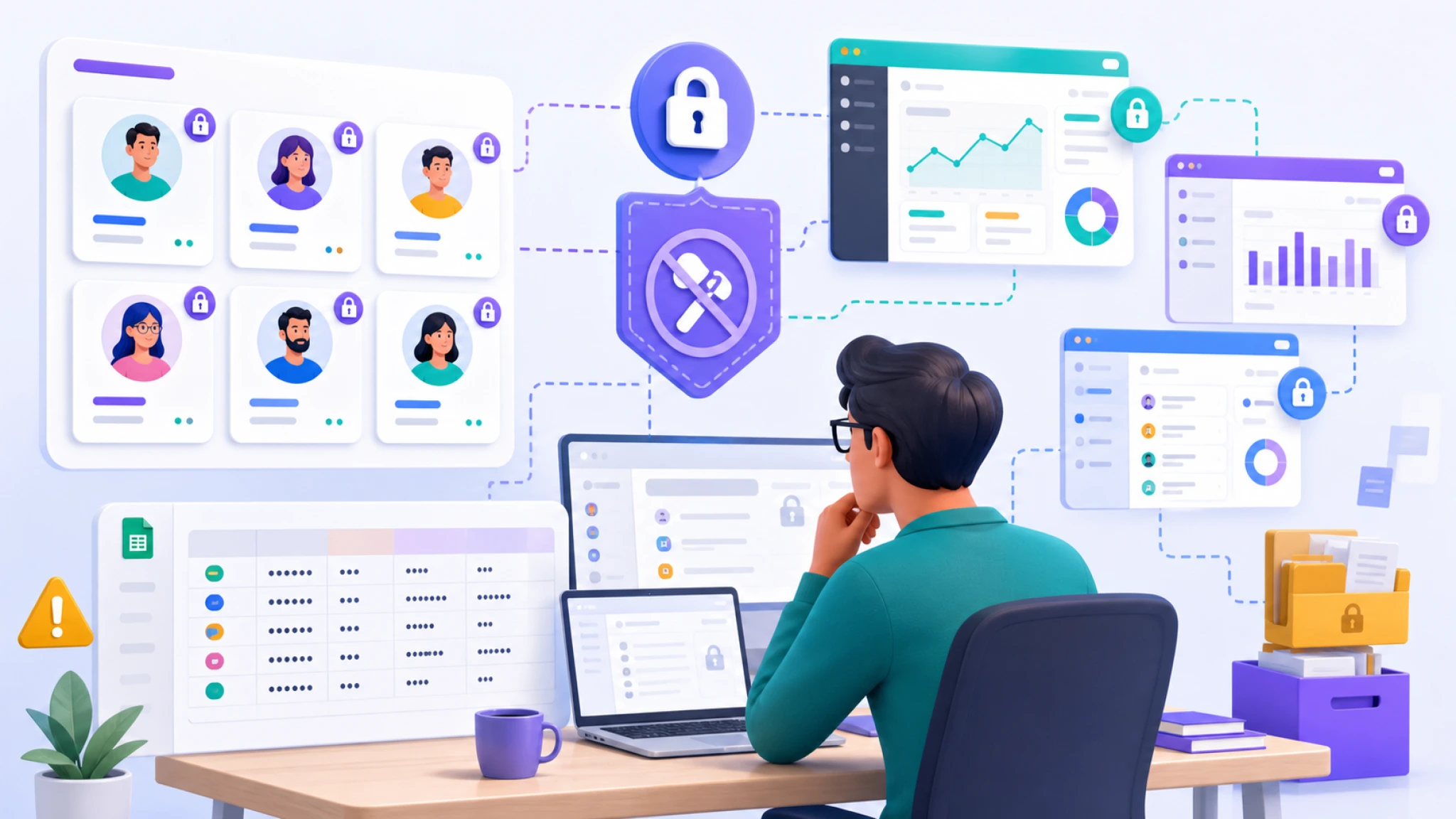 Agency operator reviewing fragmented hosted chatbot dashboards and locked branding controls
