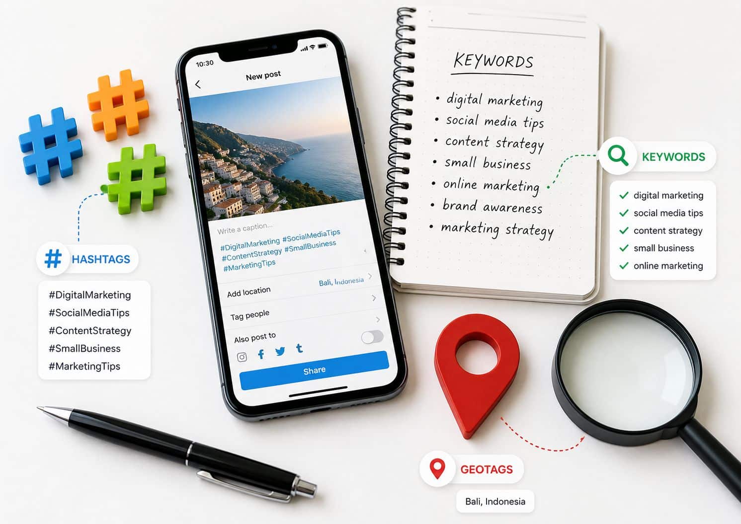 Instagram SEO optimization utilizing keywords and geotags