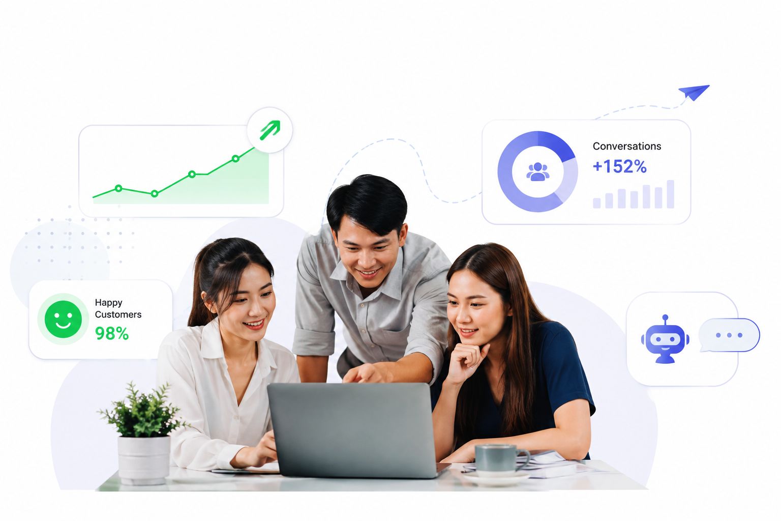 Small business team using AI tools for sales support and marketing